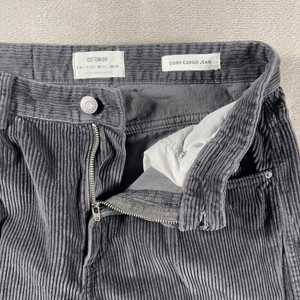Cotton On Women's Pants Corduroy Cargo Jean Casual‎ Relaxed 4 Gray - Picture 2 of 8